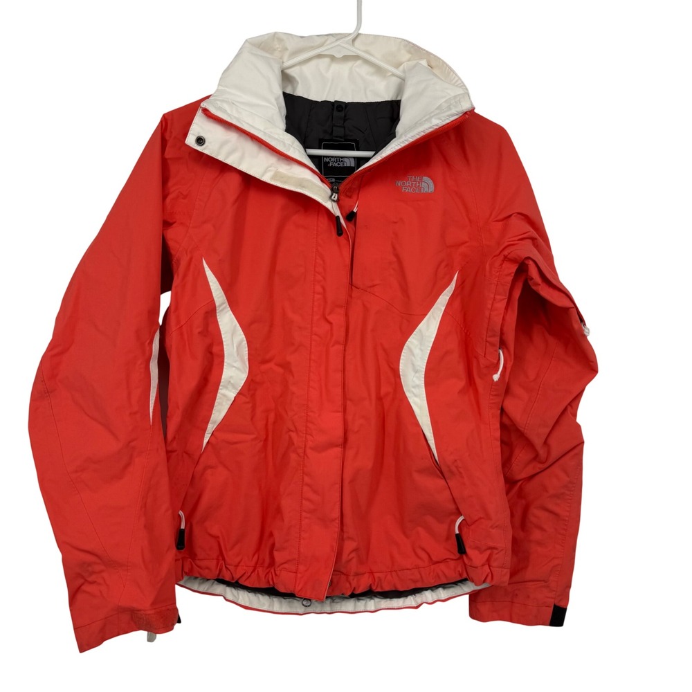 The‎ North Face HyVent Ski Jacket Womens Small Red White Waterproof Hooded Shell